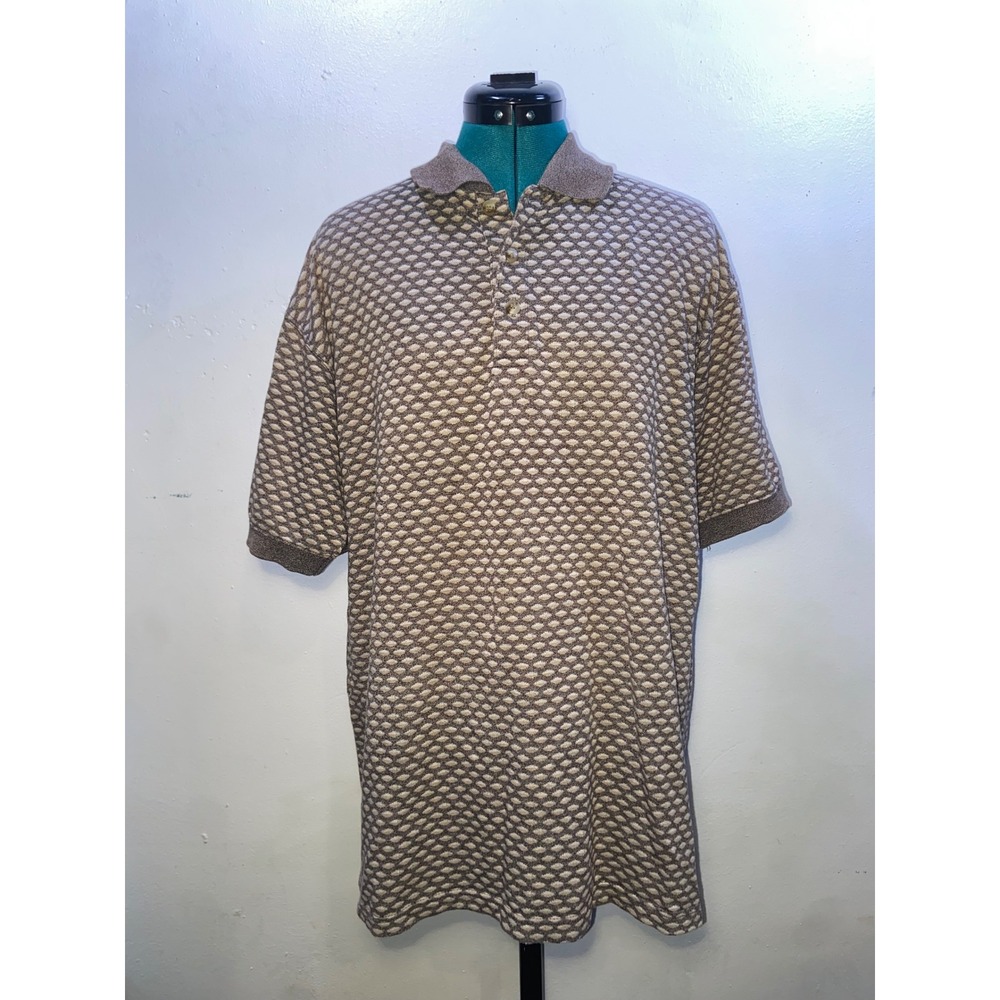 Vintage 90s Marc Edwards Mens Textured Geometric Knit Short Sleeve Polo Shirt M
